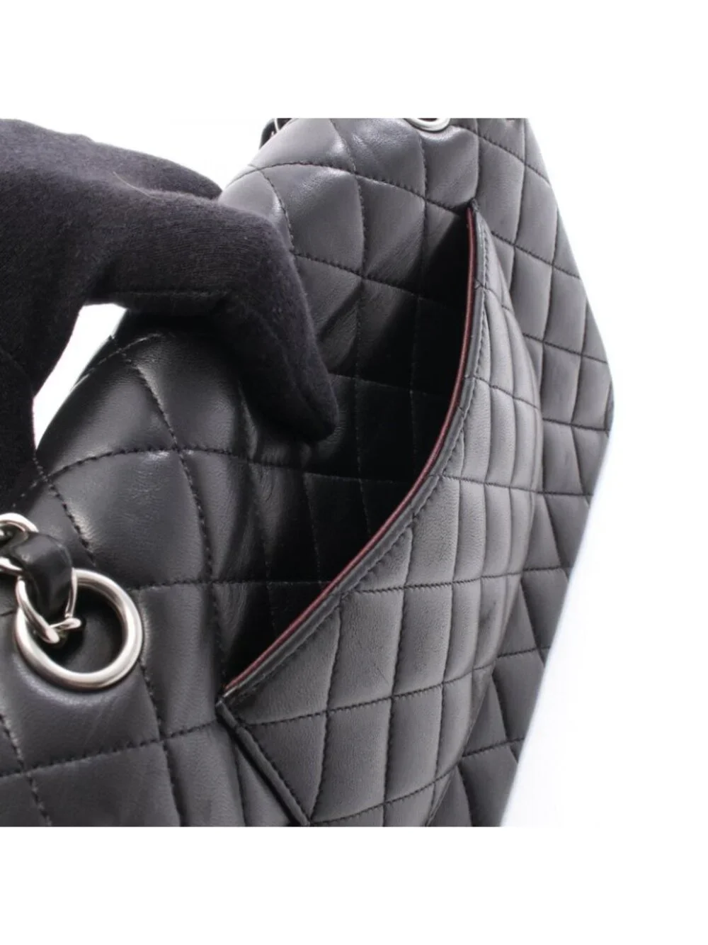 Chanel Shoulder Bag Quilted Double Flap Black Lambskin Chain